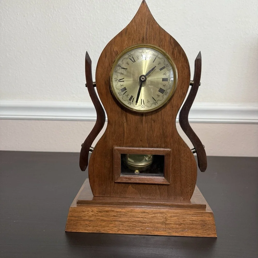 Vintage Mid Century Modern Mantle Clock Hand Crafted Pendulum Unique‎ Lines
